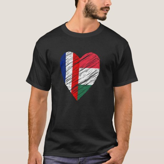 ハンガリーハートフランスの国旗Lo Tシャツ (正面)