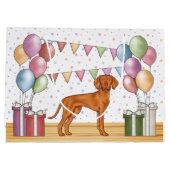 ハンガリービズラカートゥーンドッグカラフル誕生日 ラージペーパーバッグ (裏面)
