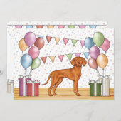 ハンガリービズラカートゥーンドッグカラフル誕生日 招待状 (正面/裏面)