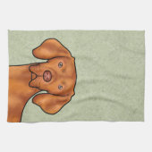 ハンガリービズラカートゥーンポインタードッグヘッドグリーン キッチンタオル (横)