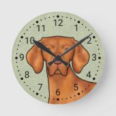 ハンガリービズラカートゥーンポインタードッグヘッドグリーン ラウンド壁時計 (正面)