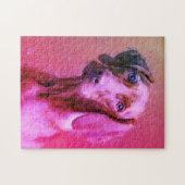 ハンガリービズラドッグアートポートレート |ピンク ジグソーパズル (横)