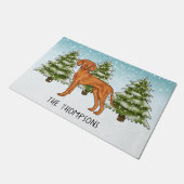 ハンガリービズラドッグスノーウィー冬の森と名前 ドアマット (アングル)