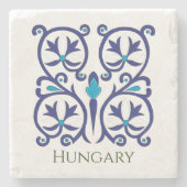 ハンガリーフォークアートとブルーデザイン ストーンコースター (正面)