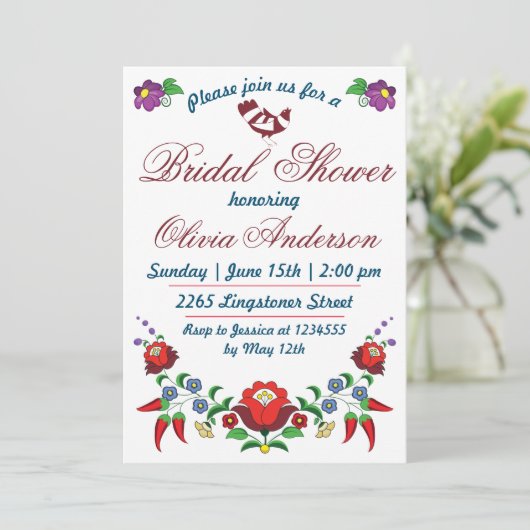 ハンガリーフォークアートフローラブライダルシャワー招待 招待状 (スタンド正面)