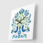 ハンガリーフォークデザインバード スクエア壁時計 (傾斜)