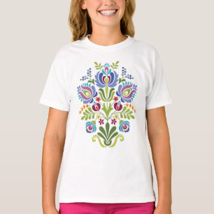 ハンガリーフォークデザインラベンダーフローラ Tシャツ