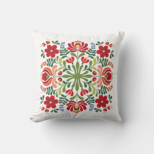 ハンガリーフォークデザイン赤とピンク装飾用クッション クッション (正面)