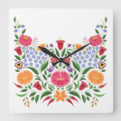 ハンガリーフォーク模様 – カロッサ刺繍花 スクエア壁時計 (正面)