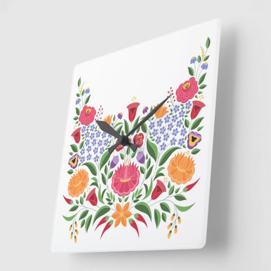 ハンガリーフォーク模様 – カロッサ刺繍花 スクエア壁時計 (傾斜)