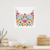 ハンガリーフォーク模様 – カロッサ刺繍花 ポスター (キッチン)