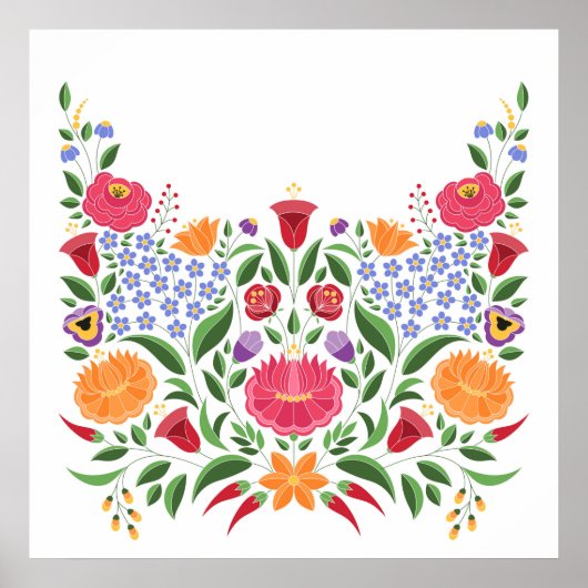 ハンガリーフォーク模様 – カロッサ刺繍花 ポスター (正面)