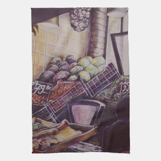 ハンガリーマーケットプレイス，ブダペスト キッチンタオル (縦)