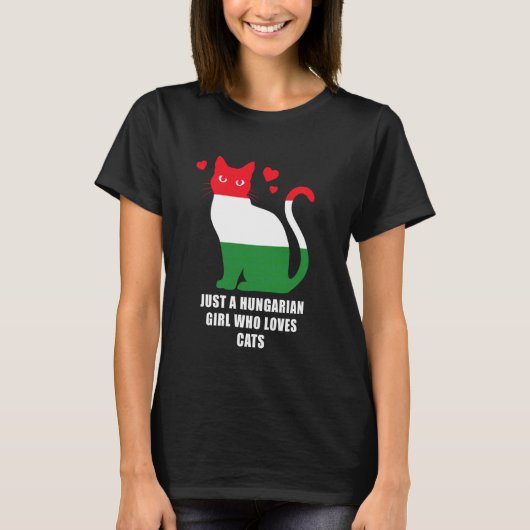 ハンガリー出身の猫好き女子 ハンガリー国旗 Tシャツ (正面)
