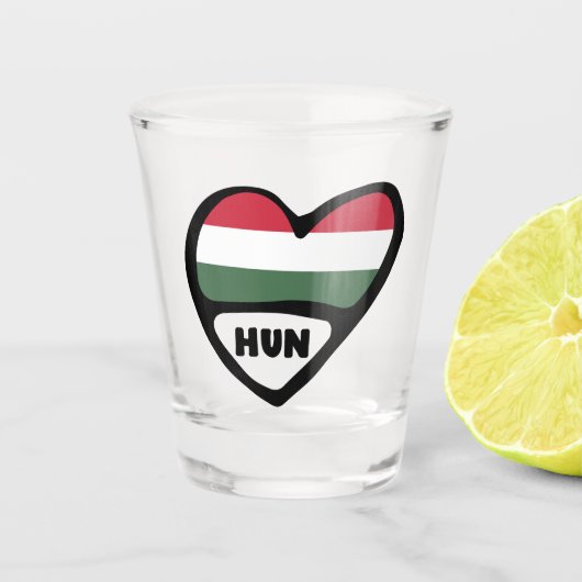 ハンガリー国コード国旗のハート、HUN ショットグラス (正面)