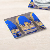 ハンガリー国会建物アットダスク スクエアペーパーコースター (アングル)