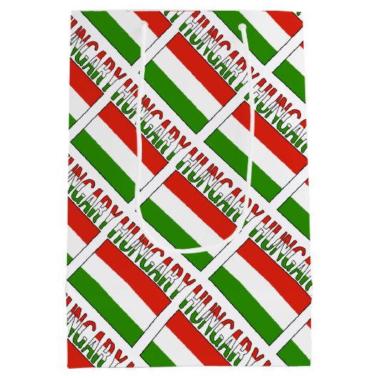ハンガリー国旗のタイル張りブラックパーソナライゼーション ミディアムペーパーバッグ (裏面)