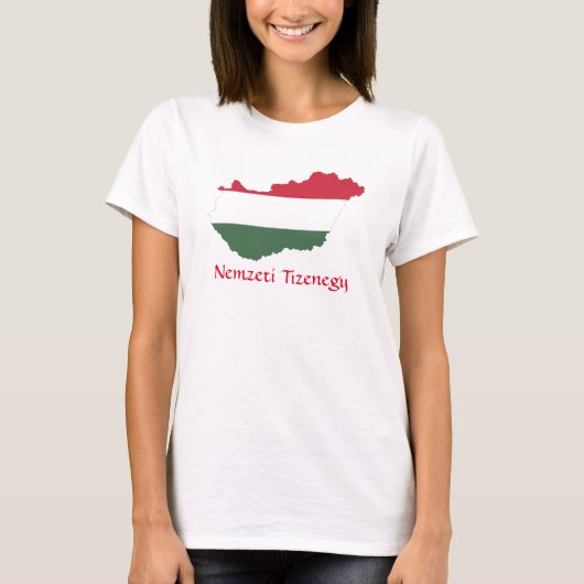 ハンガリー国旗の地図ネムツェティTizenegy Tシャツ (正面)