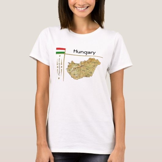 ハンガリー地図+旗+タイトルTシャツ Tシャツ (正面)