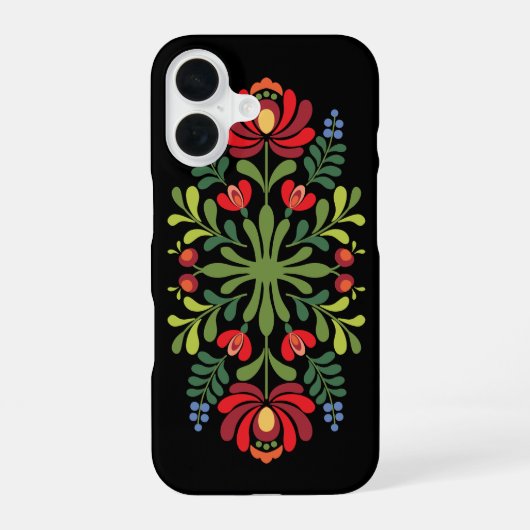 ハンガリー民芸デザイン 赤とピンク iPhone 16ケース (裏面)