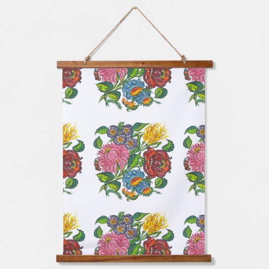 ハンガリー語フローラ – カロサイのモチーフ 吊り下げ型タペストリー (正面)