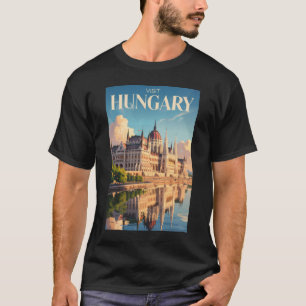 ハンガリー議会堂イラスト旅行アートヴィンテージ Tシャツ