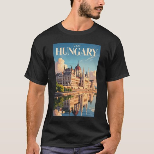 ハンガリー議会堂イラスト旅行アートヴィンテージ Tシャツ (正面)