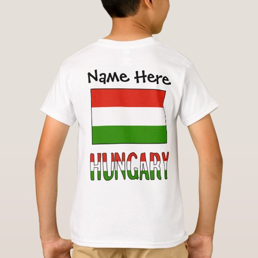 ハンガリー ハンガリー国旗 黒 個人名入れ Tシャツ (裏面)