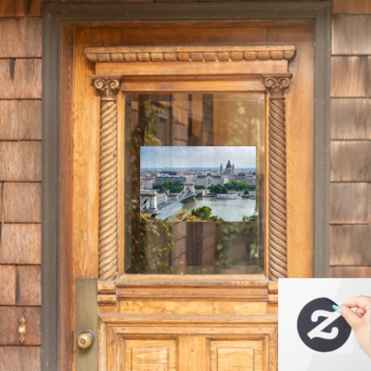 ハンガリー,ブダペストのチェーンブリッジの空中表示 ウィンドウサイン (ホームデコレーション)