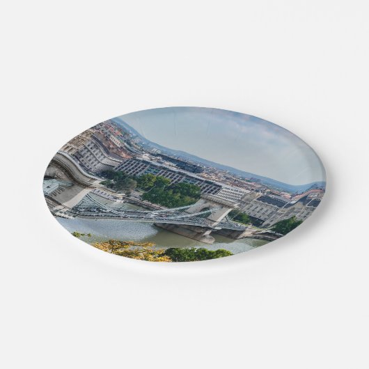 ハンガリー,ブダペストのチェーンブリッジの空中表示 ペーパープレート (アングル)