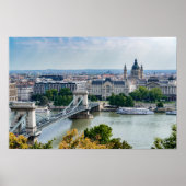 ハンガリー,ブダペストのチェーンブリッジの空中表示 ポスター (正面)