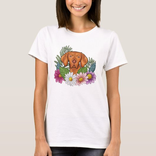 ハンガリー・ヴィスラの頭とカラフルな夏の花々 Tシャツ (正面)