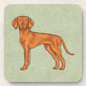 ハンガリー・ヴィズラ かわいい ポインター 犬 イラスト 緑 コースター (正面)