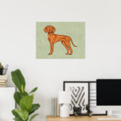 ハンガリー・ヴィズラ かわいい ポインター 犬 イラスト 緑 ポスター (ホームオフィス)