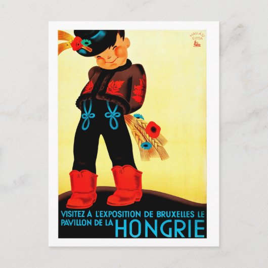 ハンガリー, 伝統衣装のハンガリーの少年, ヴィンテージ ポストカード (正面)