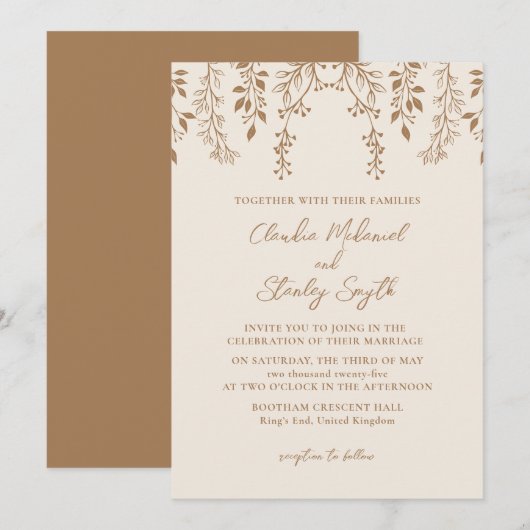 ハンギング フローラル フォリアージ ウォーム ロマンティック ボヘミア アーシー 招待状 (正面/裏面)