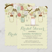ハンギング メイソンジャー & レトロ フラワーズ ブライダル シャワー 招待状 (正面/裏面)