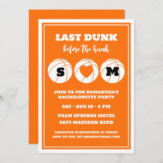 ハンクバスケットボールバチェロレッテ前の最後のダンク 招待状 (正面/裏面)