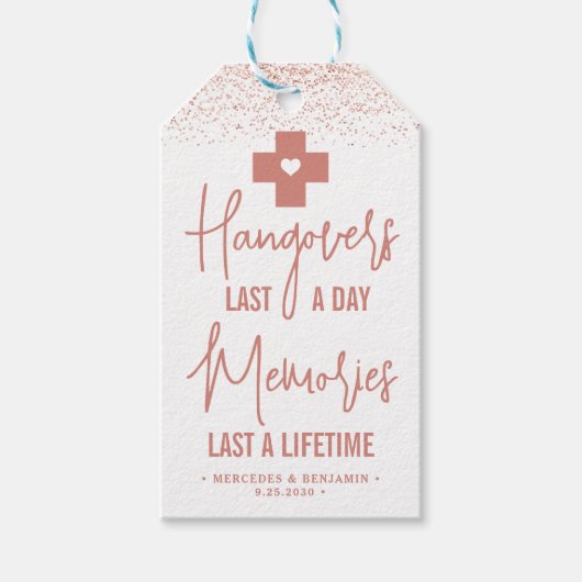 ハングオーバーレリーフ、 浮き彫りキットバラ金ゴールドモダン結婚式の引き出物 ギフトタグ (正面)