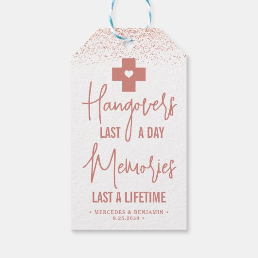 ハングオーバーレリーフ、 浮き彫りキットバラ金ゴールドモダン結婚式の引き出物 ギフトタグ (裏面)