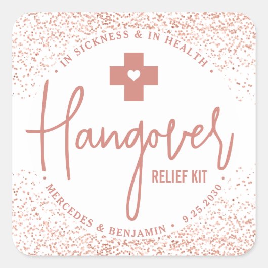 ハングオーバーレリーフ、 浮き彫りキットバラ金ゴールド結婚式の引き出物 スクエアシール (正面)