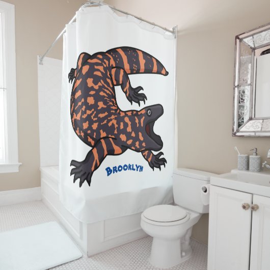 ハングリーギラモンスタントリザード漫画イラストレーション シャワーカーテン (インサイチュ)