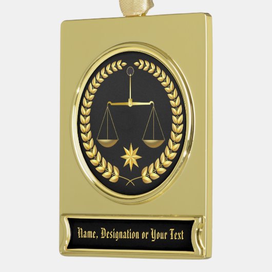 ハンサムでパーソナライズな弁護士のオーナメントあなたの文字 ゴールドプレートバナーオーナメント (左)