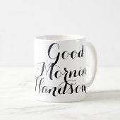 ハンサムなおはよう黒くか白い原稿で コーヒーマグカップ (正面右)