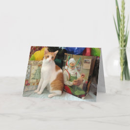 ハンサムなカガンが贈り物を運ぶ – 猫クリスマスカード シーズンカード