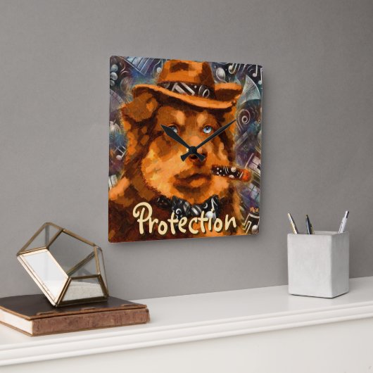 ハンサムなギャング犬と青い目パーソナライズされた スクエア壁時計 (オフィス)