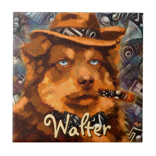 ハンサムなギャング犬と青い目パーソナライズされた タイル (正面)