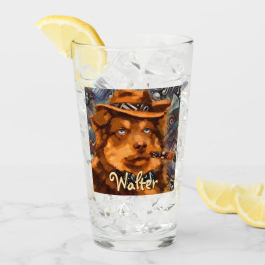 ハンサムなギャング犬と青い目パーソナライズされた タンブラーグラス (アイス正面)