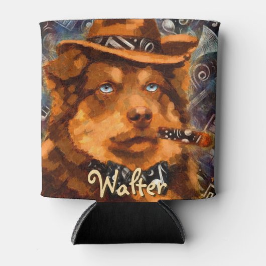 ハンサムなギャング犬と青い目パーソナライズされた 缶クーラー (正面)