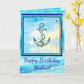 ハンサムなケッジいかりと海ウェーブ誕生日カード カード (黄色い花)